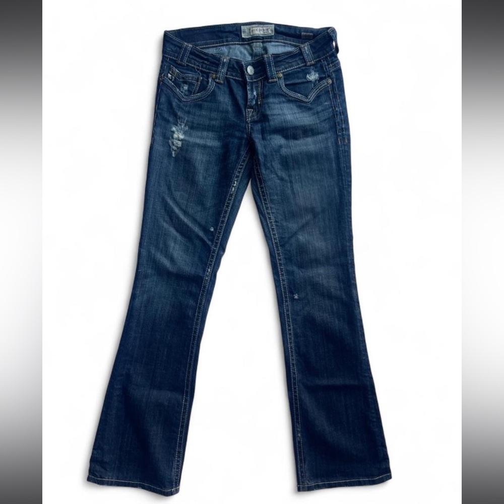 Y2K MEK Jeans Boot Cut Dark Wash Embellished Distressed‎ Womens